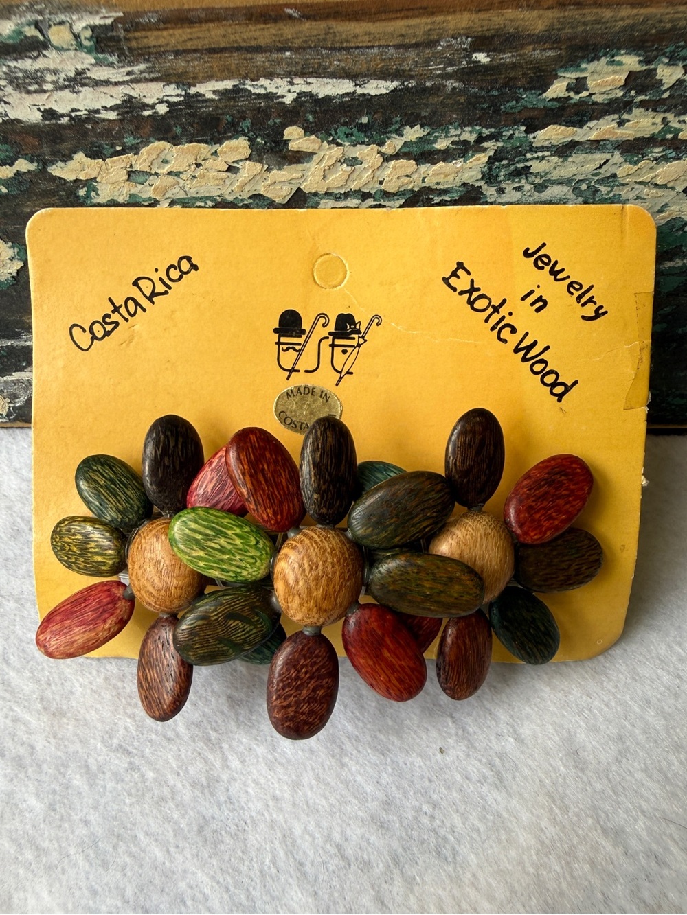 Costa Rica Exotic Wood Floral Hair Barrette Multi Color Stained Handmade NOS
